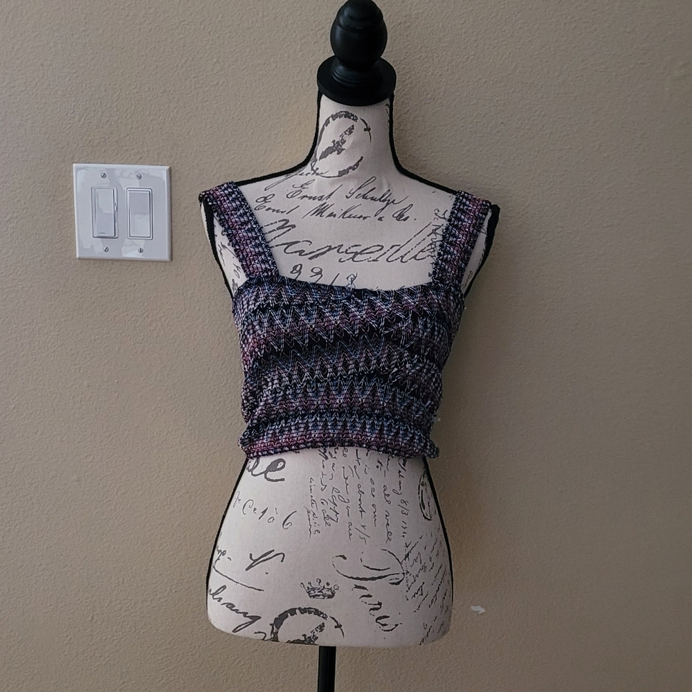 Zara Trafaluc Embroidered Smocked Crop Top